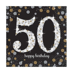 Sparkling Black 50th Birthday Napkins - The Party Room