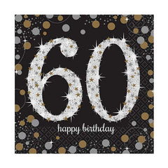 Sparkling Black 60th Birthday Napkins - The Party Room