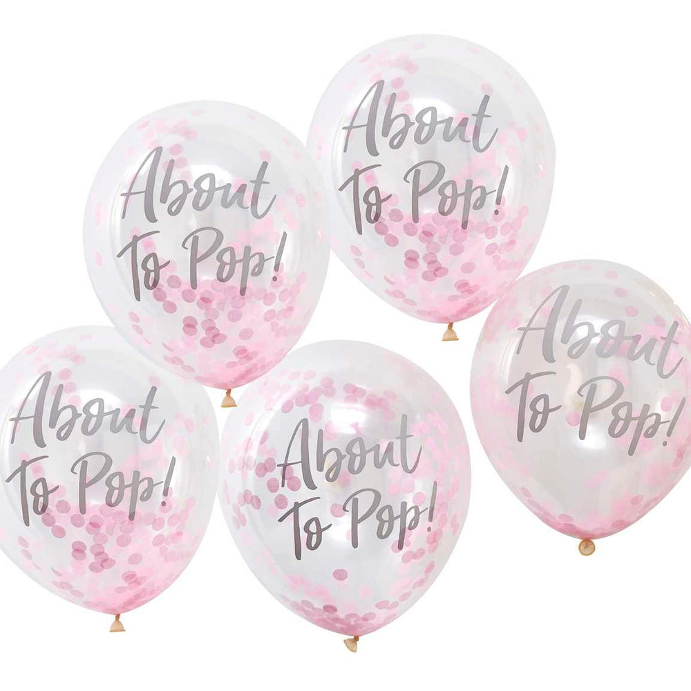 About To Pop! Pink Baby Shower Confetti Balloons 5pk - The Party Room