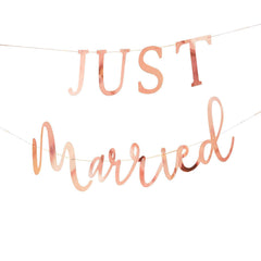 Rose Gold Scripted Just Married Banner - The Party Room