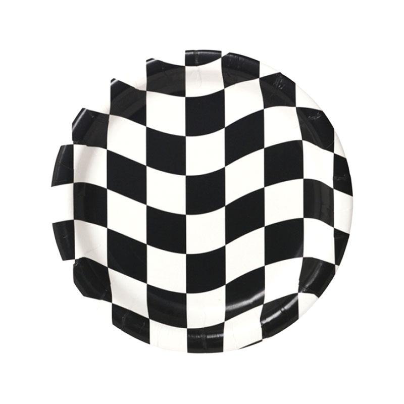 Black & White Checkered Plates - The Party Room