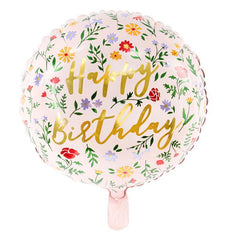 Floral Happy Birthday Round Foil Balloon - The Party Room