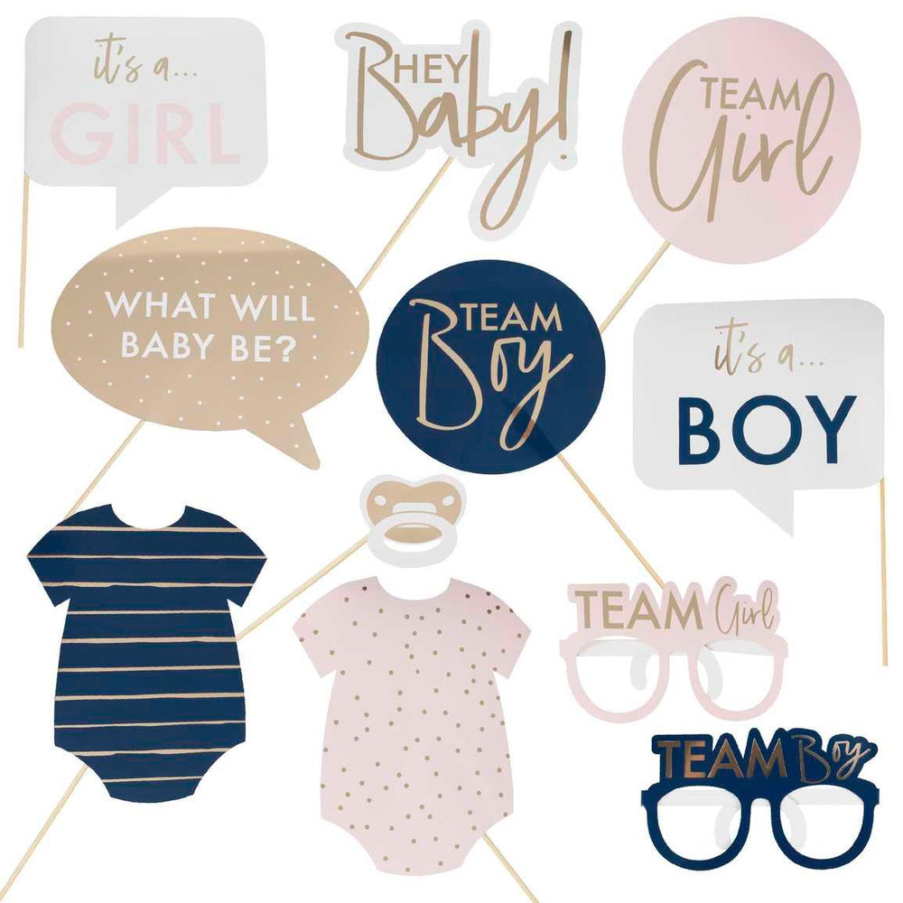 Gold Foiled Gender Reveal Party Photo Booth Props - The Party Room