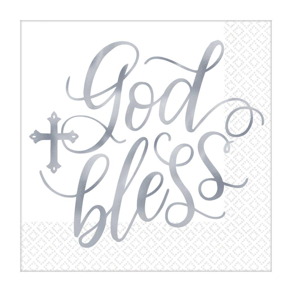 Silver God Bless Napkins 16pk - The Party Room