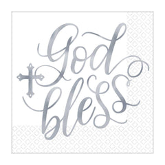 Silver God Bless Napkins 16pk - The Party Room