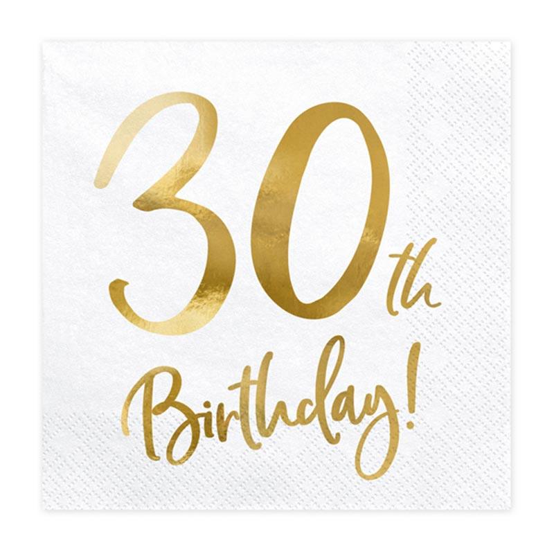White & Gold 30th Birthday Napkins 20pk - The Party Room