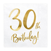 White & Gold 30th Birthday Napkins 20pk - The Party Room