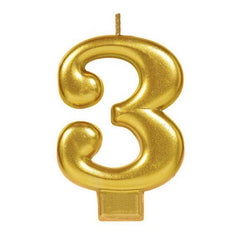 Metallic Gold Candle - Number 3 - The Party Room