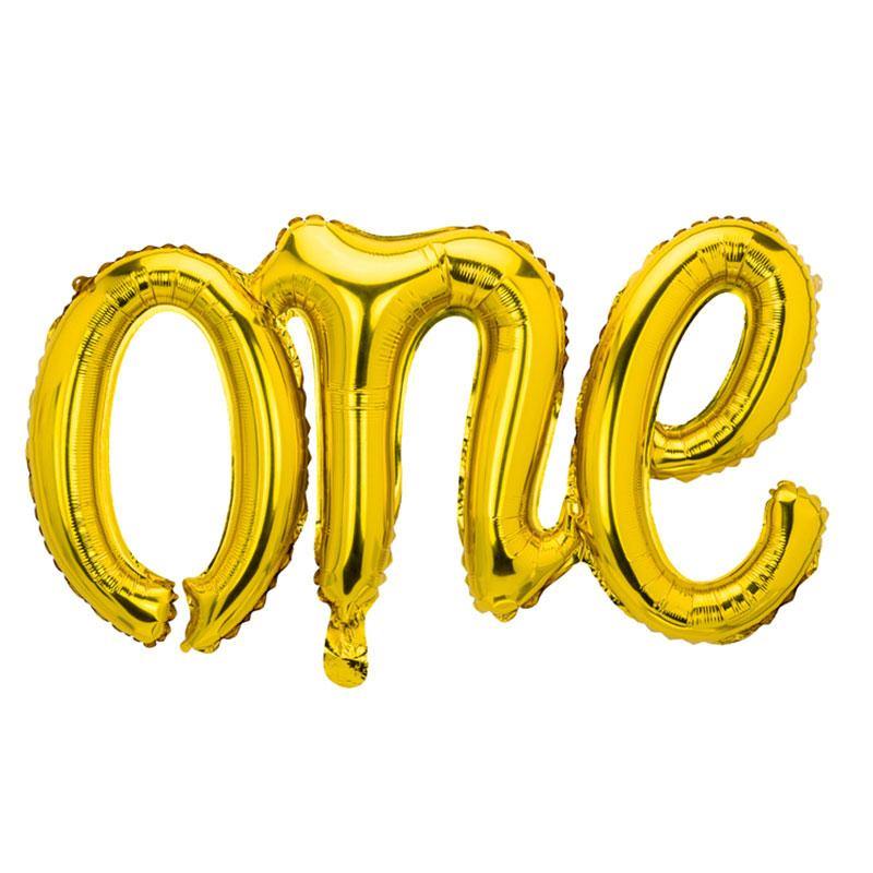 Gold One Script Foil Balloons - The Party Room