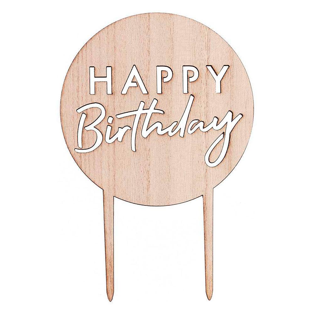 Wooden Round Happy Birthday Cake Topper - The Party Room