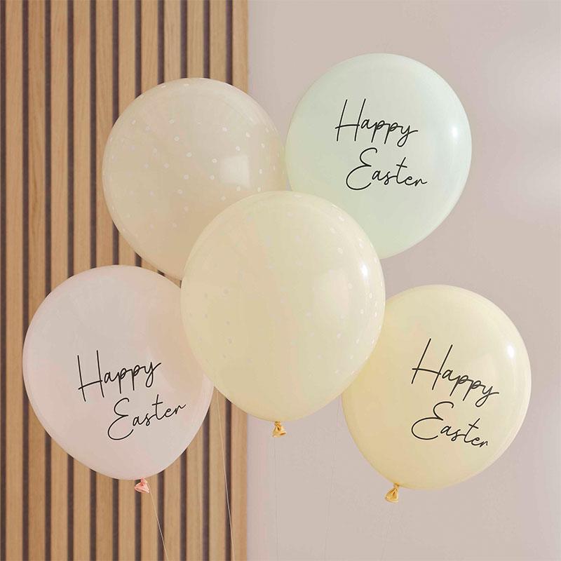 Pastel Happy Easter Balloons 5pk - The Party Room