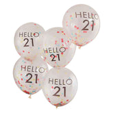 Hello 21 Rainbow Confetti 21st Birthday Balloons 5pk - The Party Room