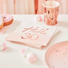 Hello 30 Rose Gold Napkins 16pk - The Party Room