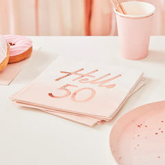 Hello 50 Rose Gold Napkins 16pk - The Party Room