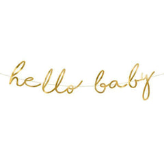 Gold Hello Baby Banner - The Party Room