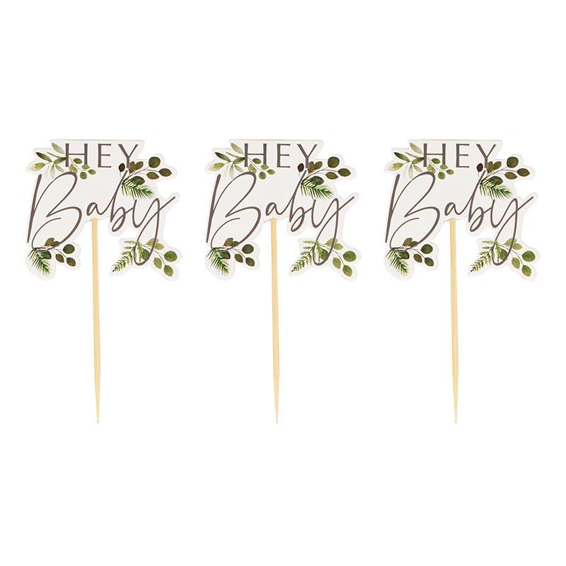 Botanical Hey Baby Cupcake Toppers - The Party Room