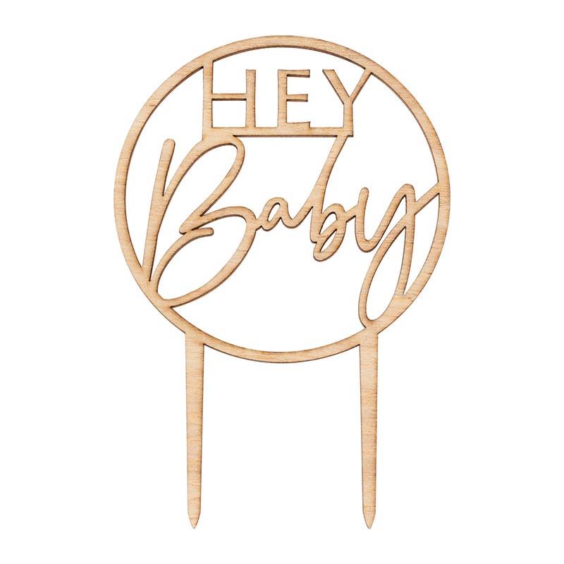 Wooden Hey Baby Shower Cake Topper - The Party Room