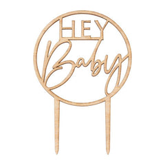 Wooden Hey Baby Shower Cake Topper - The Party Room