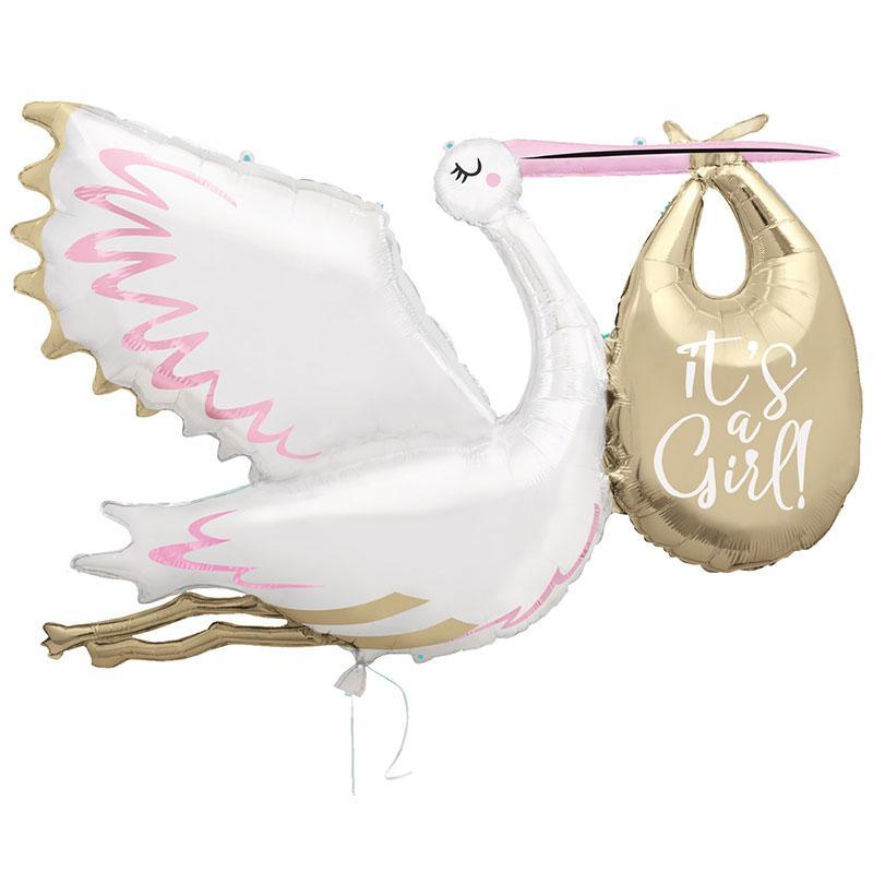 Jumbo Stork It’s A Girl Foil Balloon - The Party Room