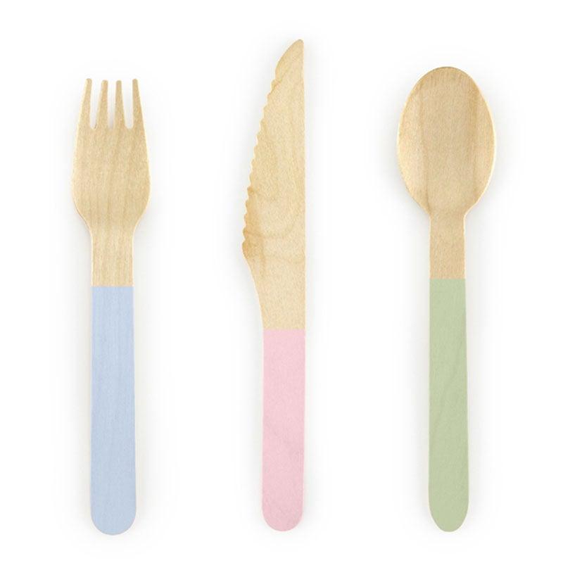 Pastel Wooden Cutlery 18pk - The Party Room