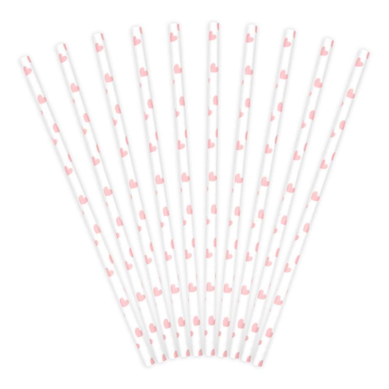 Light Pink Heart Straws 10pk - The Party Room