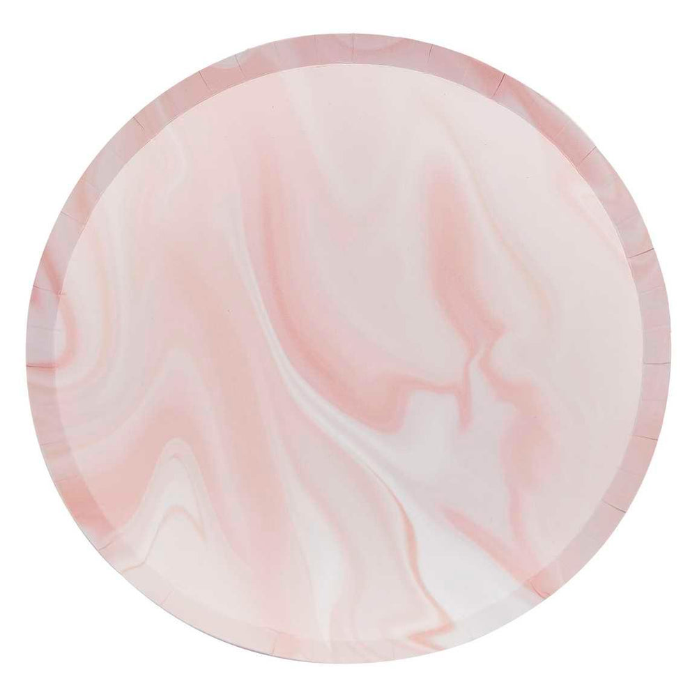 Pink Marble Print Plates 8pk - The Party Room