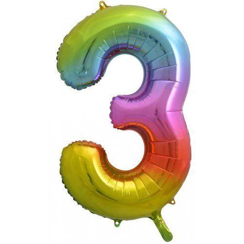 Rainbow Giant Foil Number Balloon - 3 - The Party Room