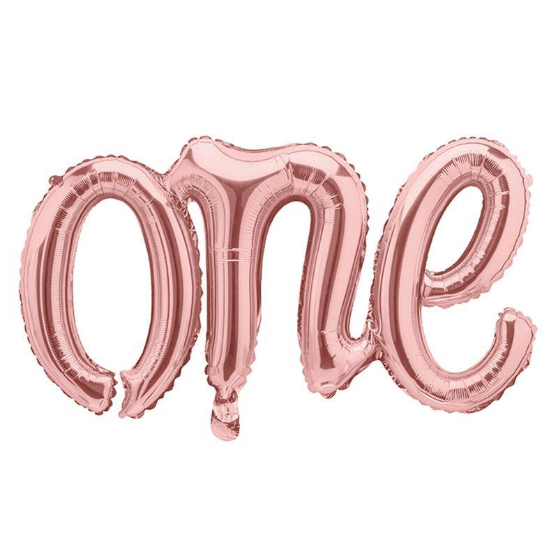 Rose Gold One Script Foil Balloons - The Party Room