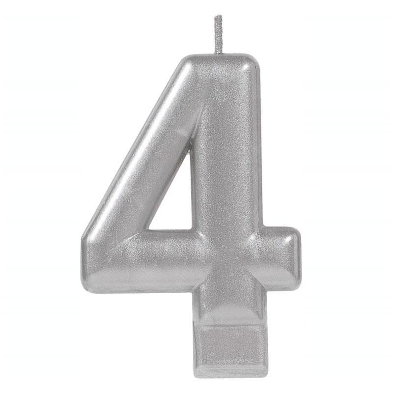 Metallic Silver Candle - Number 4 - The Party Room