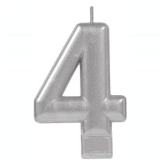 Metallic Silver Candle - Number 4 - The Party Room