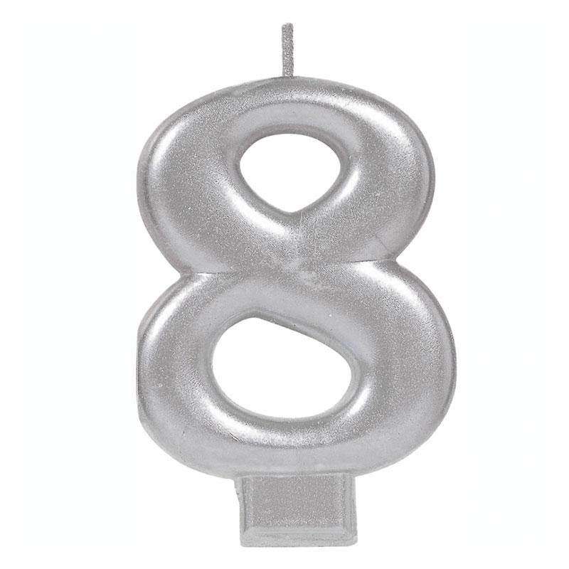 Metallic Silver Candle - Number 8 - The Party Room