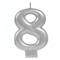 Metallic Silver Candle - Number 8 - The Party Room