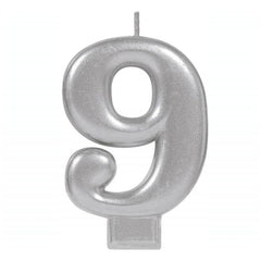 Metallic Silver Candle - Number 9 - The Party Room