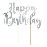 Silver Happy Birthday Cake Topper - The Party Room