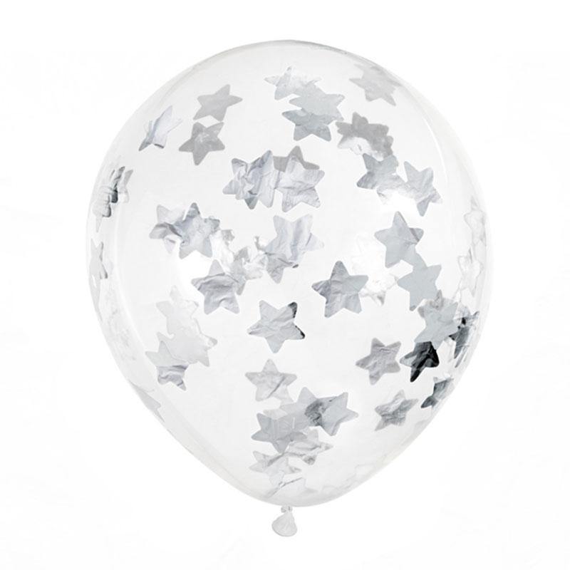 Silver Star Confetti Balloons (6 Pack) - The Party Room