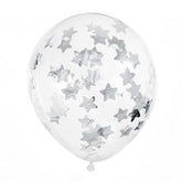 Silver Star Confetti Balloons (6 Pack) - The Party Room
