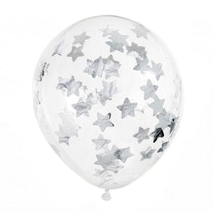 Silver Star Confetti Balloons (6 Pack) - The Party Room