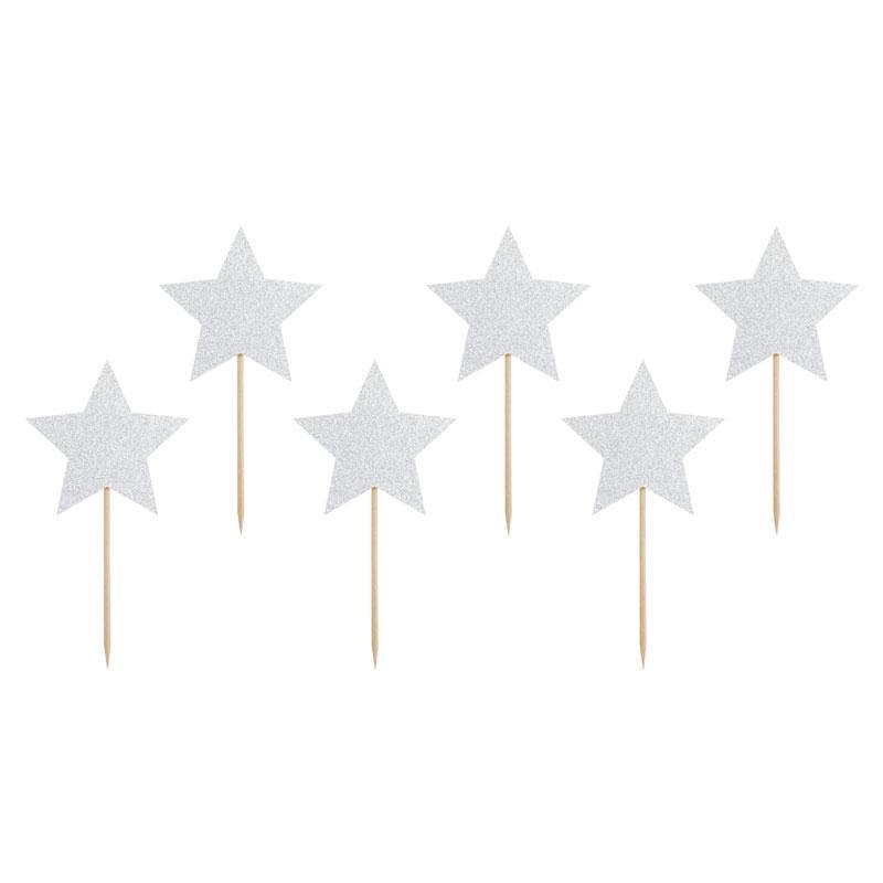 Silver Star Cupcake Toppers - The Party Room