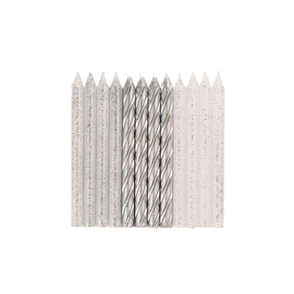 Silver & Silver Glitter Candles - The Party Room