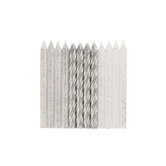 Silver & Silver Glitter Candles - The Party Room