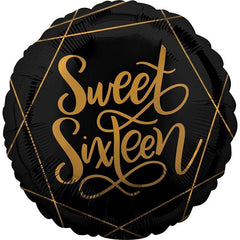 Elegant Black Sweet Sixteen Foil Balloon - The Party Room