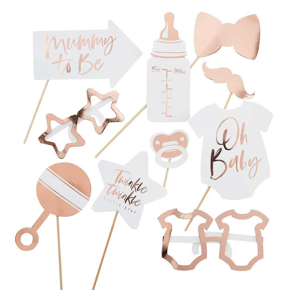 Rose Gold Baby Shower Photo Booth Props 10pk - The Party Room