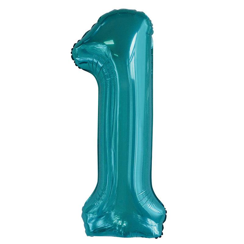 Teal Giant Foil Number Balloon - 1 - The Party Room