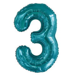 Teal Giant Foil Number Balloon - 3 - The Party Room