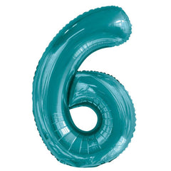 Teal Giant Foil Number Balloon - 6 - The Party Room
