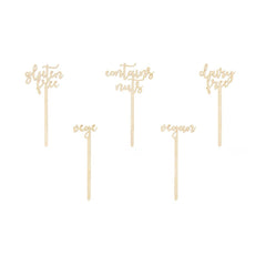 Wooden Dietary Requirement Buffet Signs 5pk - The Party Room