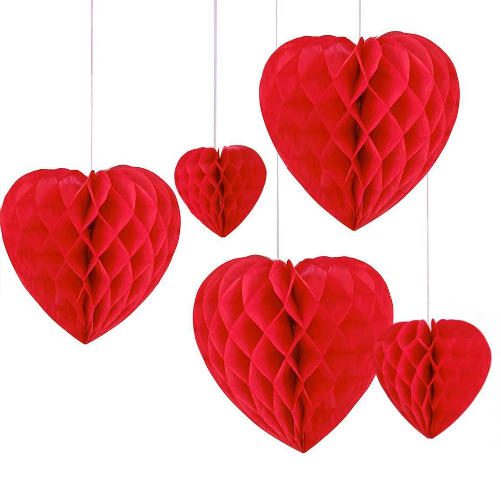 Honeycomb Hanging Heart Decorations 5pk - The Party Room