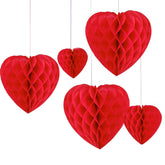Honeycomb Hanging Heart Decorations 5pk - The Party Room