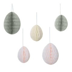 Pastel Honeycomb Hanging Easter Egg Decorations 5pk - The Party Room