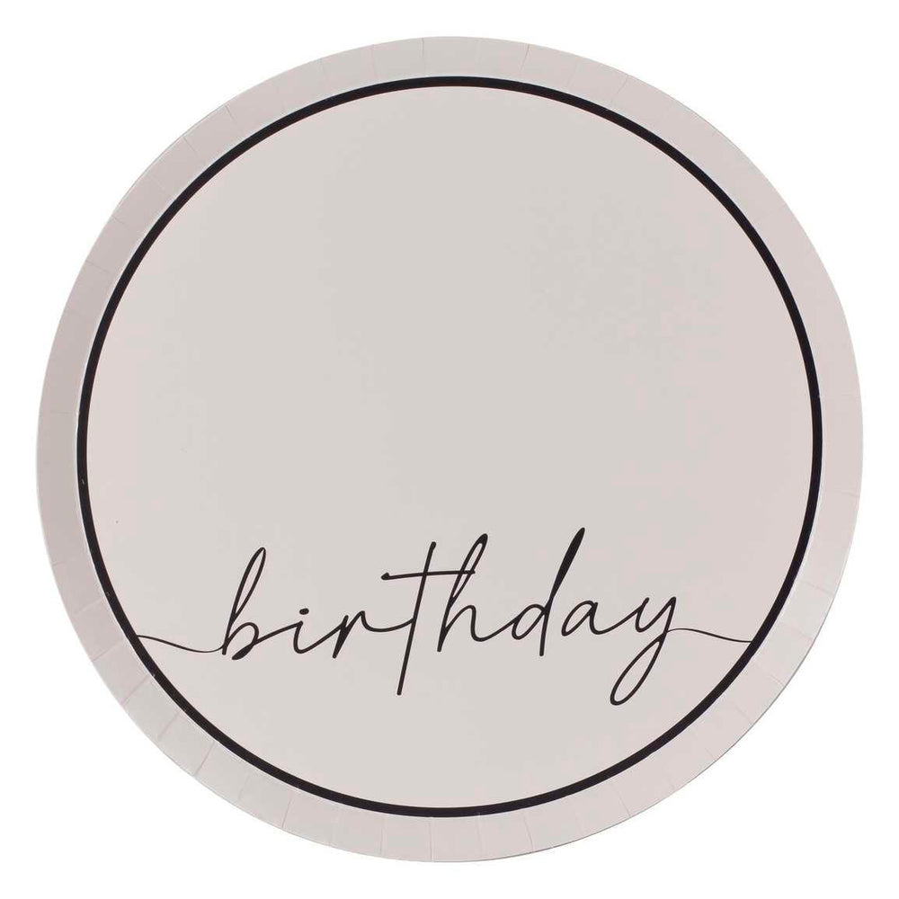 Nude & Black Happy Birthday Plates 8pk - The Party Room